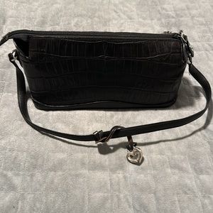 Brighton Black Purse, Leather, Shoulder, Alligator, Plaid Fabric Interior